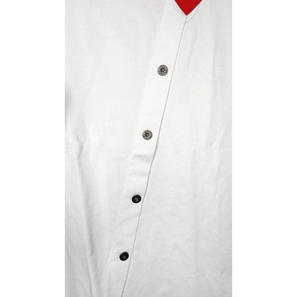 Vassari Los Angeles High Red Collar Button Design White Red Designer Shirt - Picture 4 of 11